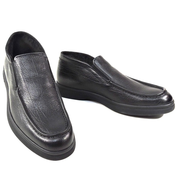 BALDININI 🇮🇹 MEN'S BLACK SOFT LEAHER WINTER LOAFERS - Picture 1 of 7